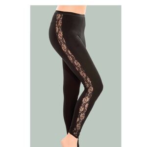 Elegant Black Lace Trim Leggings